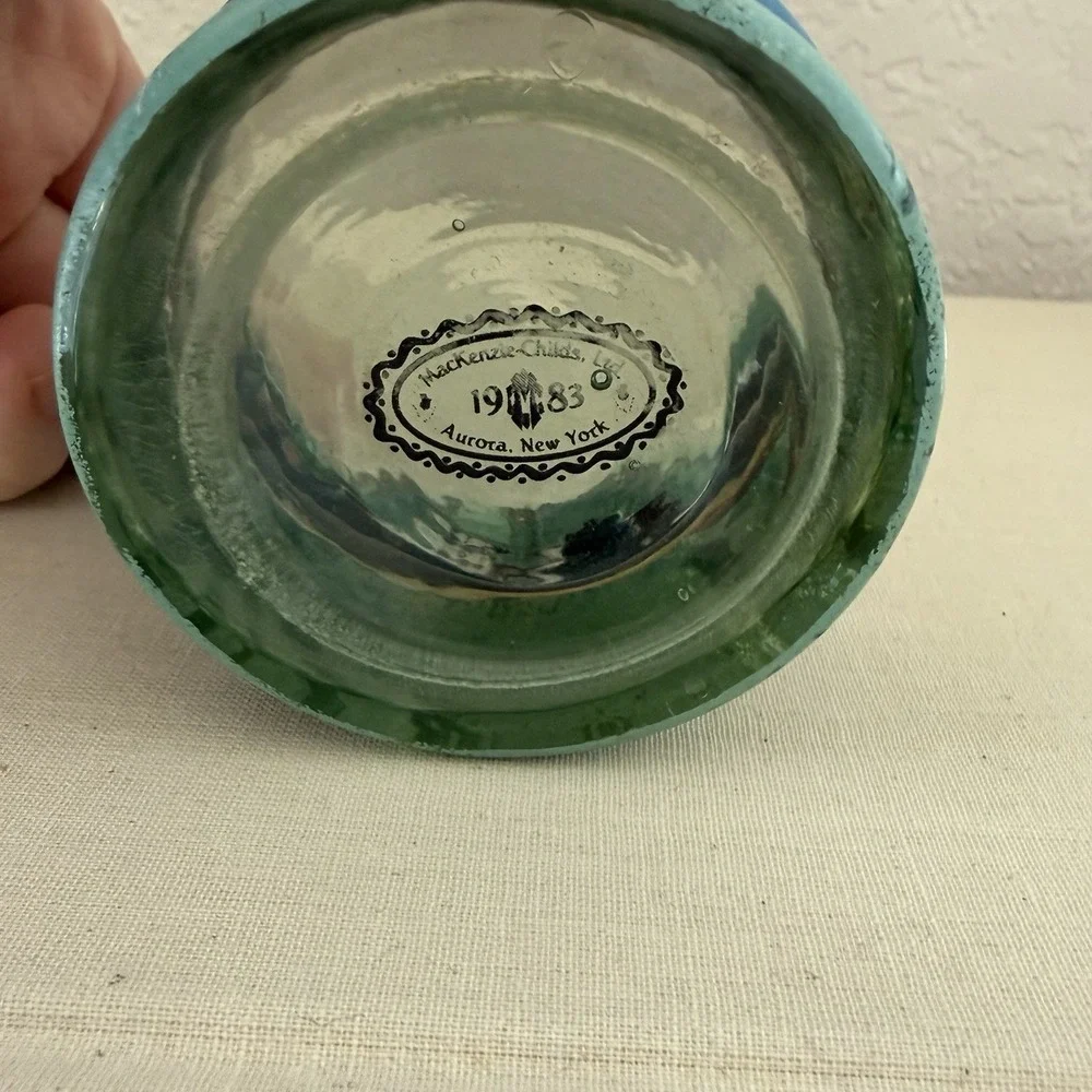 Vtg 80s 90s Mackenzie Childs Glass Cups Circus Purple Stripe Marble Octagon